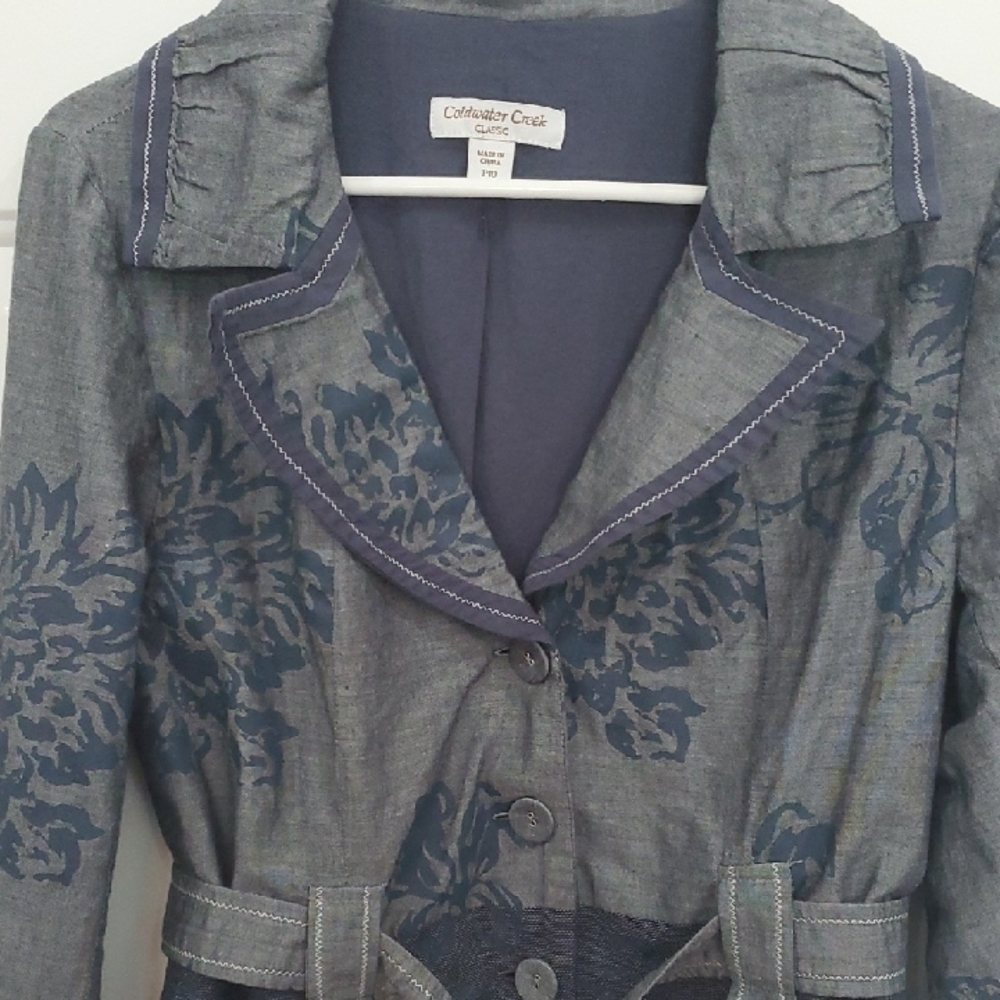 Coldwater Creek Women's Navy Floral Belted Blazer 10p - Picture 2 of 16